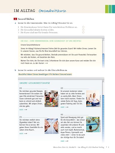 Im Alltag: Gesundheitskurse – Arbeitsblatt (Modul 6)