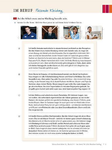 Im Beruf: Passende Kleidung – Arbeitsblatt (Modul 8)