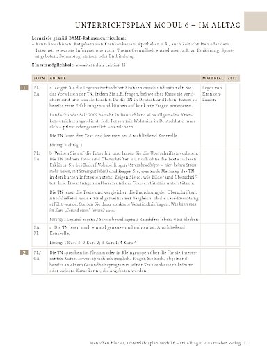 Im Alltag: Gesundheitskurse – Unterrichtsplan (Modul 6)