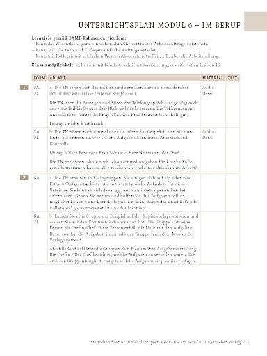 Im Beruf: Aufgaben verteilen – Unterrichtsplan (Modul 6)