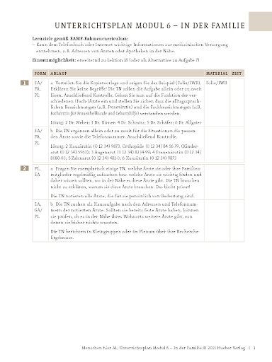 In der Familie: Ärzte – Unterrichtsplan (Modul 6)