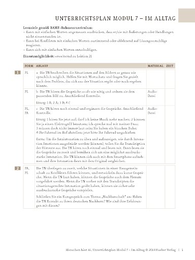 Im Alltag: Zusammen leben – Unterrichtsplan (Modul 7)