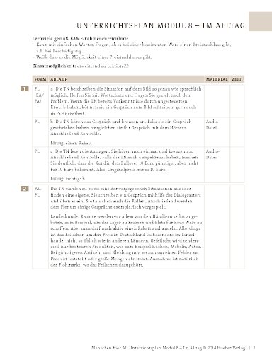 Im Alltag: Einen Rabatt aushandeln – Unterrichtsplan (Modul 8)