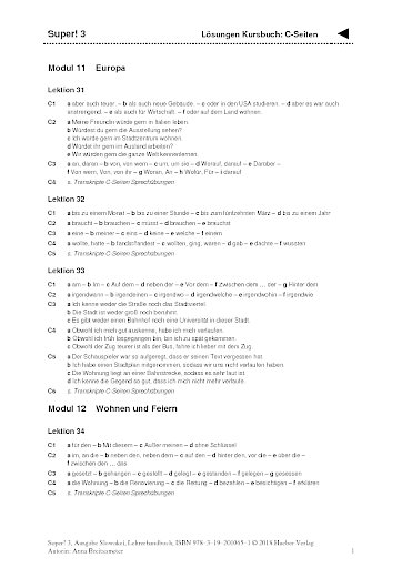 Super! 3 Kursbuch: Lösungen zu den C-Seiten