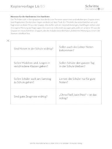 Kopiervorlage, Lektion 6, B3