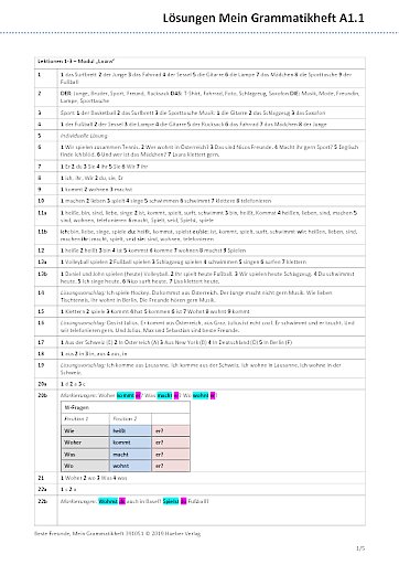 Mein Grammatikheft A1.1 – Lösungen