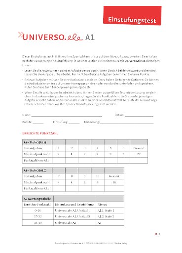 Einstufungstest A1, Aufgabenblätter