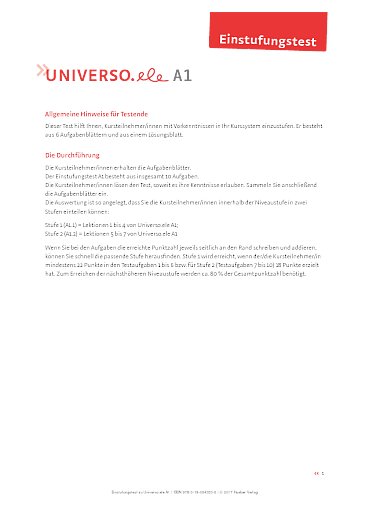 Einstufungstest A1, Hinweis für Testende