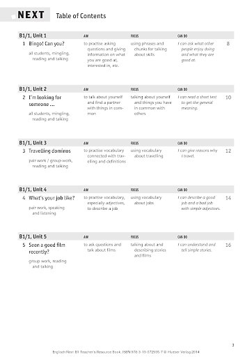 Teacher's Resource Book Table of Contents