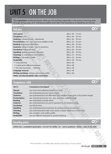 Teacher's Book, Unit 5: On the Job