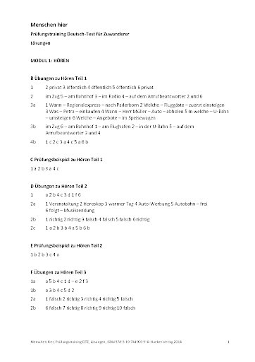 Lösungen: Prüfungstraining Deutsch-Test für Zuwanderer