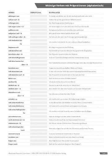 Lernliste 05 – Verben mit Präpositionen (alphabetisch)