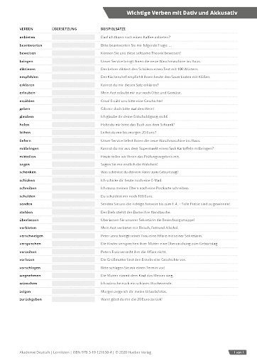 Lernliste 01 – Verben mit Dativ und Akkusativ