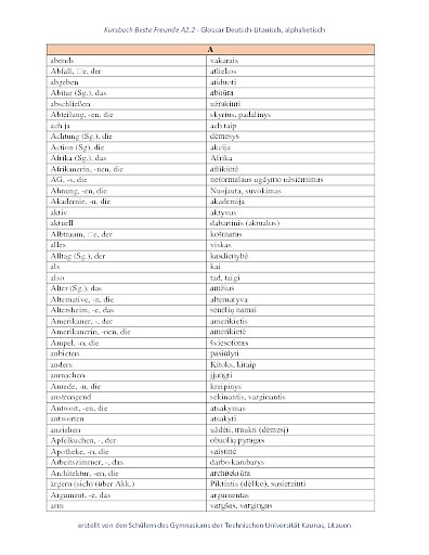 Beste Freunde A2/2 Deutsch-Litauisch, alphabetisch
