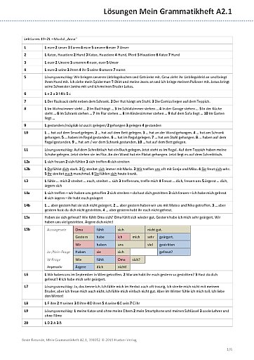 Mein Grammatikheft A2.1 – Lösungen