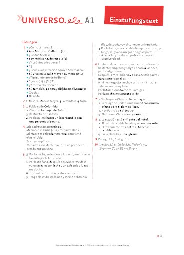 Einstufungstest A1, Lösungen
