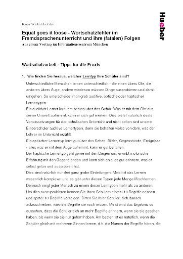 Wortschatzarbeit - Tipps für die Praxis
