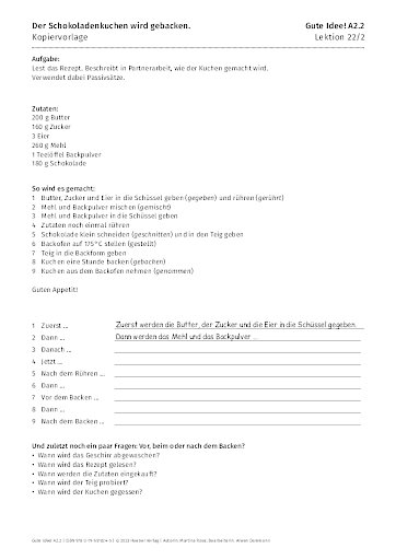 Kopiervorlage: Der Schokoladenkuchen wird gebacken.