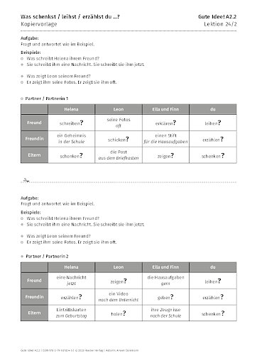 Kopiervorlage: Was schenkst/leihst/erzählst du ...?