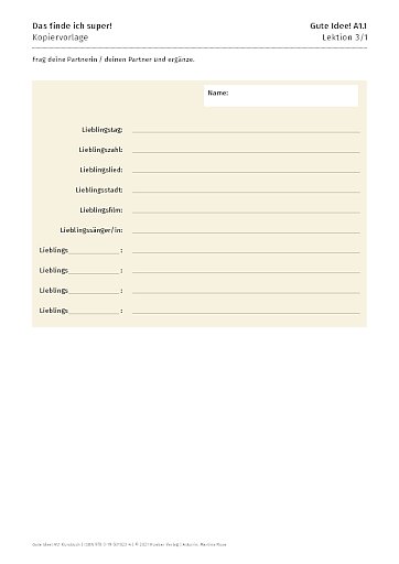 Kopiervorlage: Das finde ich super!
