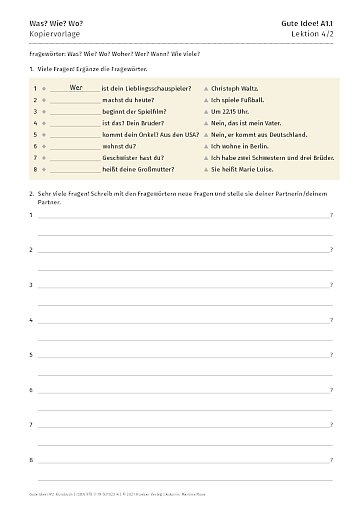 Kopiervorlage: Was? Wie? Wo?