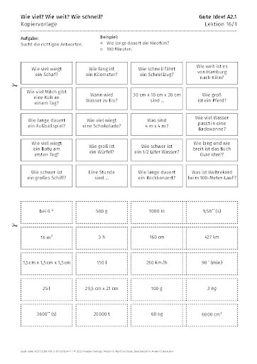 Kopiervorlage: Wie viel? Wie weit? Wie schnell?