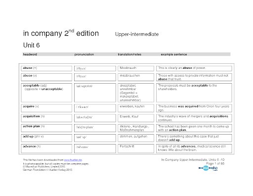 Wortlisten Unit 6 bis 10