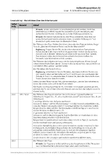 Unterrichtsplan, Lese- & Schreibtraining 1