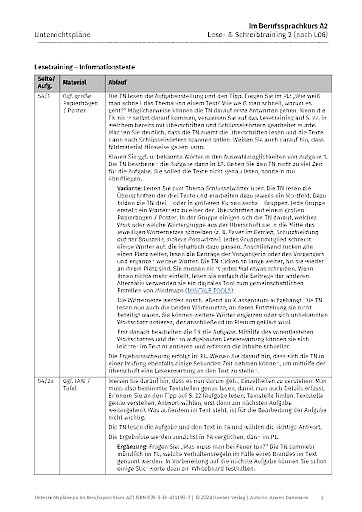 Unterrichtsplan, Lese- & Schreibtraining 2
