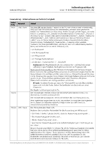 Unterrichtsplan, Lese- & Schreibtraining 4