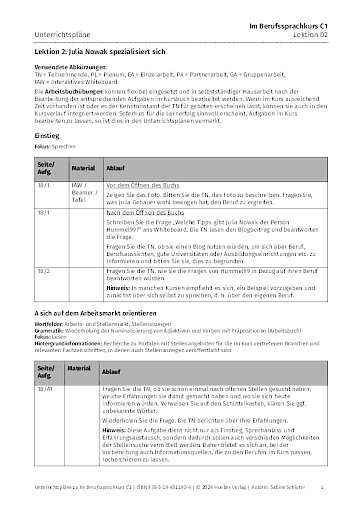 Im Berufssprachkurs Brückenelement B1/b2 Lösungen Im Berufssprachkurs | Lehrwerk einsetzen