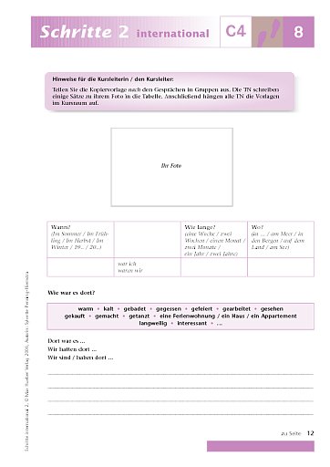 Kopiervorlage zu Lektion 8, C4