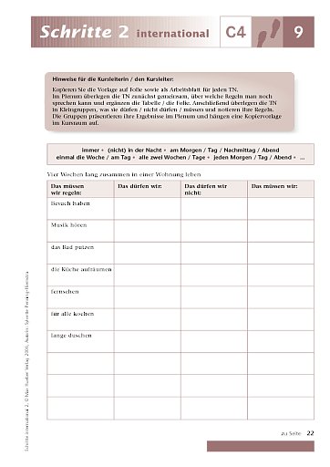 Kopiervorlage zu Lektion 9, C4