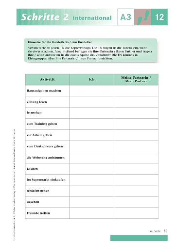 Kopiervorlage zu Lektion 12, A3