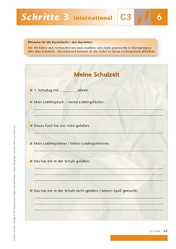 Kopiervorlage zu Lektion 6, C3