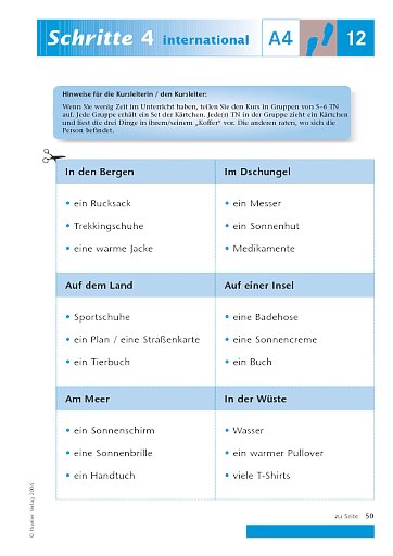 Kopiervorlage zu Lektion 12, A4