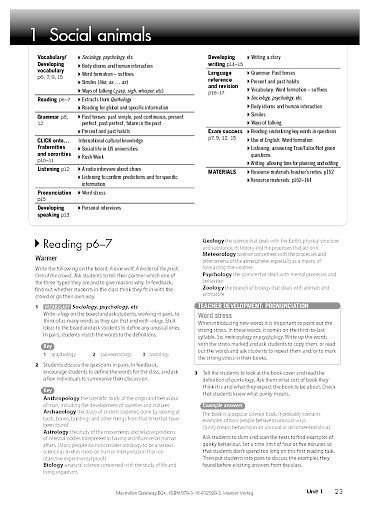 Teacher's Book, Unit 1: Social animals