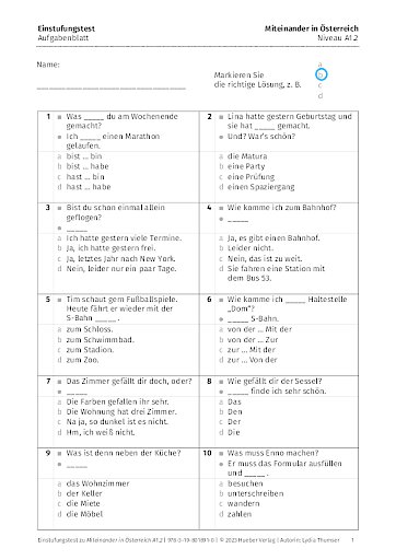 Einstufungstest – Aufgabenblatt