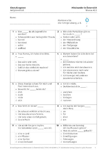 Einstufungstest – Aufgabenblatt