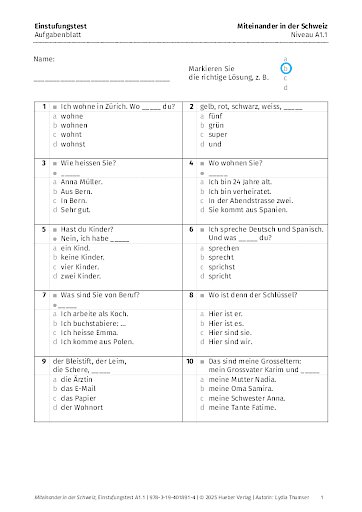 Einstufungstest – Aufgabenblatt