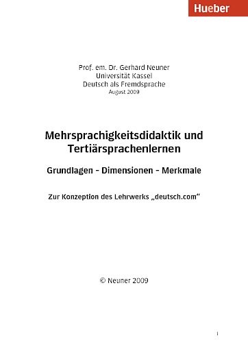 Mehrsprachigkeitsdidaktik und Tertiärsprachenlernen