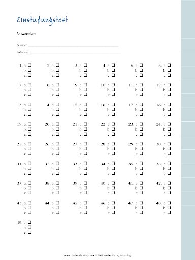Einstufungstest: Antwortblatt
