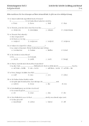 Einstufungstest Teil 2 - Aufgabenblatt