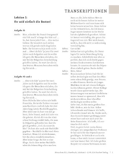 Transkriptionen zum Kursbuch