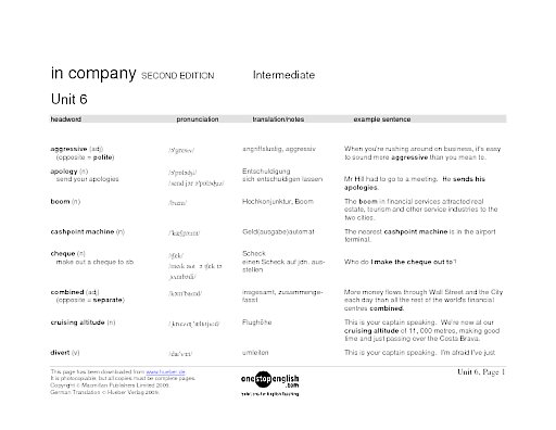 Wortlisten Unit 6 bis 10