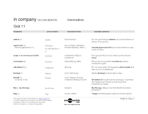Wortlisten Unit 11 bis 15