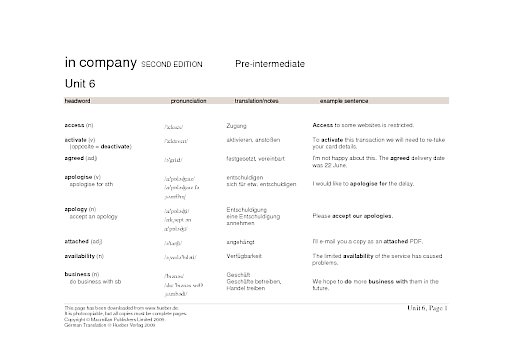 Wortlisten Unit 6 bis 10