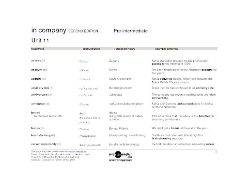 Wortlisten Unit 11 bis 15