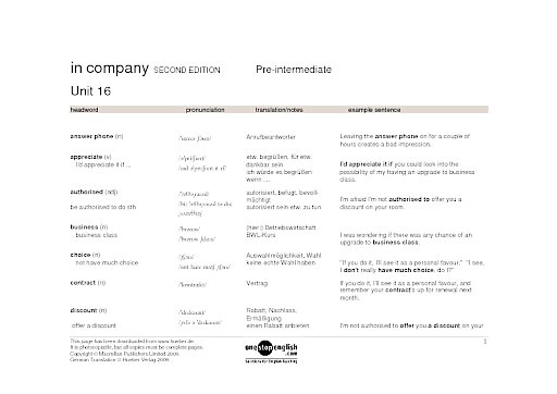 Wortlisten Unit 16 bis 20