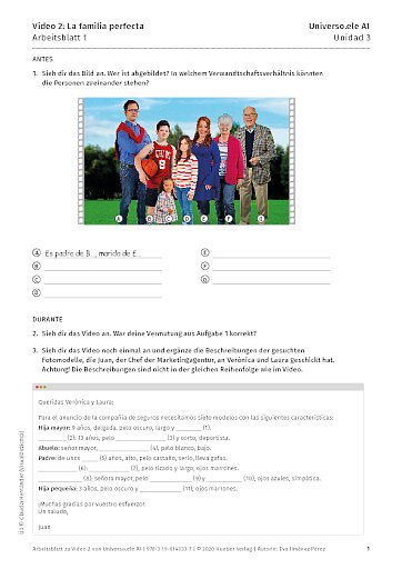 Arbeitsblatt zu Video 2: La familia perfecta